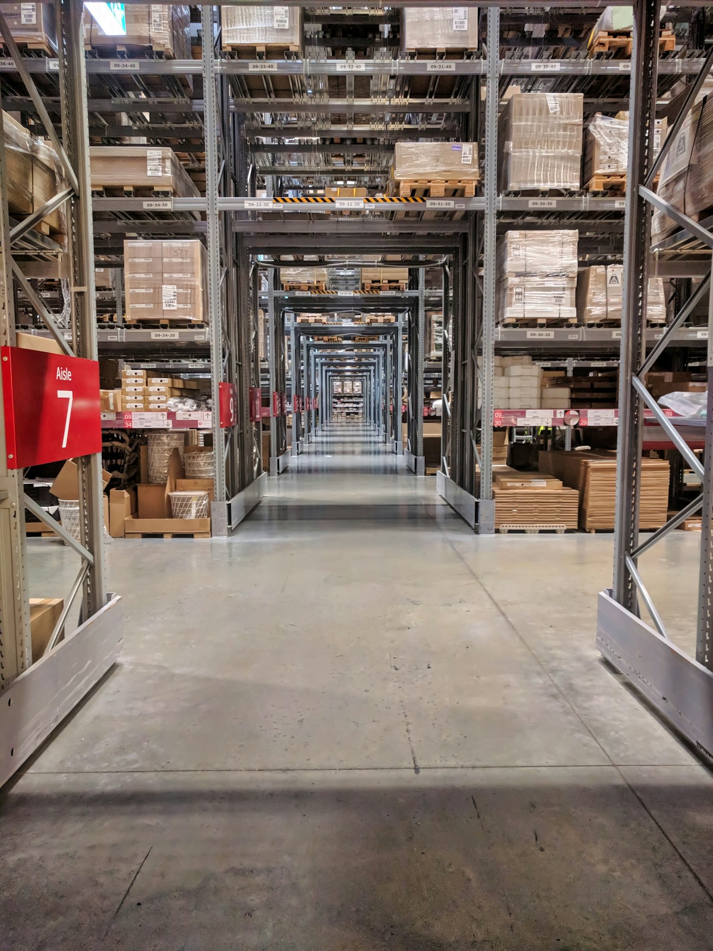 Goods stored on warehouse shelving